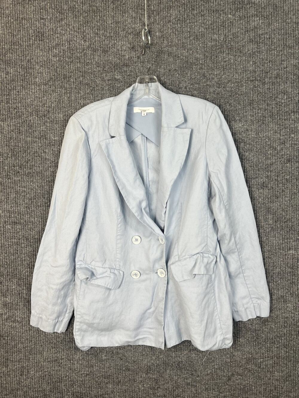 Rosetta Getty X RTR Blue Double Breasted Blazer Size 8 Linen Blend Button Up